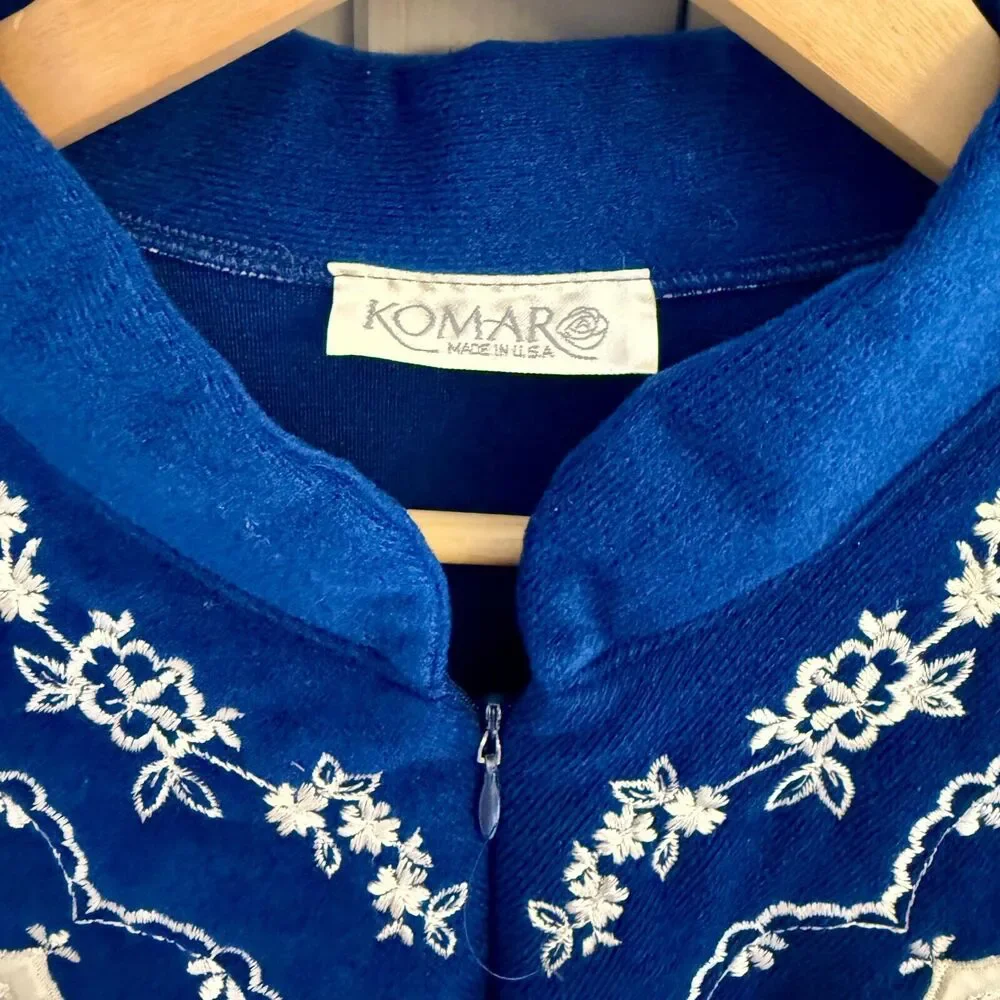 Vintage Komar Blue Zip Robe Large ~ Made in USA ~ Embroidered Yoke ~ Style 8168 - Picture 3 of 7